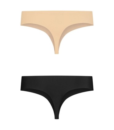 BYE BRA INVISIBLE THONG 2 PACK BEIGE BLACK SIZE S