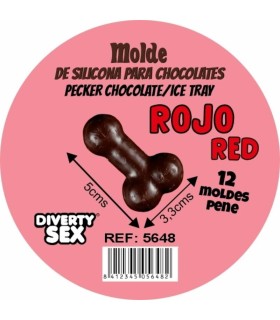 DIABLO PICANTE CHOCOLATE MOLD WITH 12 SILICONE PENISES FOR HANGING RED