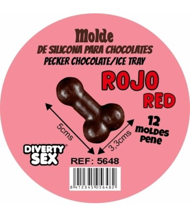 DIABLO PICANTE CHOCOLATE MOLD WITH 12 SILICONE PENISES FOR HANGING RED