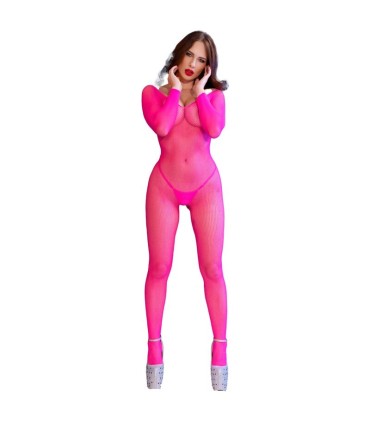 CHILIROSE CR 4894 NEON PINK MESH BODYSTOCKING S M