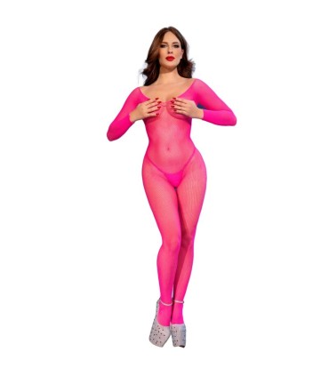 CHILIROSE CR 4894 NEON PINK MESH BODYSTOCKING S M