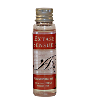 EXTASE SENSUAL ACEITE MASAJE EFECTO CALOR CON FEROMONAS FRUTA DE LA PASION VIAJE 35 ML