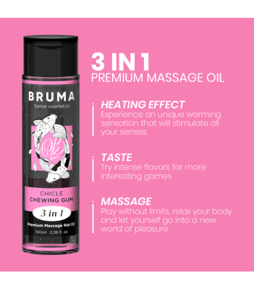BRUMA ACEITE DE MASAJE PREMIUM EFECTO CALOR SABOR CHICLE 3 EN 1 100 ML