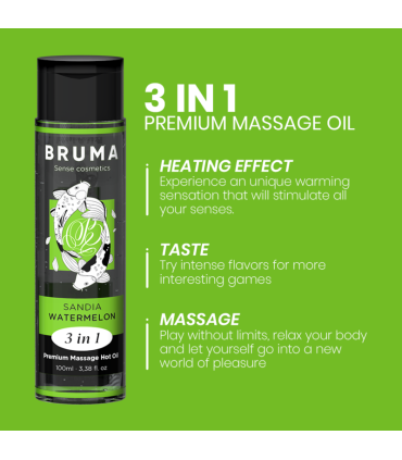 BRUMA ACEITE DE MASAJE PREMIUM EFECTO CALOR SABOR SANDIA 3 EN 1 100 ML
