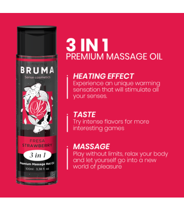BRUMA ACEITE DE MASAJE PREMIUM EFECTO CALOR SABOR FRESA 3 EN 1 100 ML