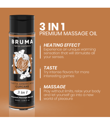 BRUMA ACEITE DE MASAJE PREMIUM EFECTO CALOR SABOR TARTA AMERICANA 3 EN 1 100 ML