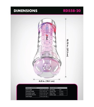 PDX ELITE VIEWTUBE XXL LED TRANSPARENT STROKER 273 CM
