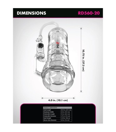 PDX ELITE VIEWTUBE VAC XXL TRANSPARENT STROKER WITH SUCTION PUMP 273 CM