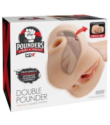 PDX PLUS DOUBLE POUNDER VIBRATING SQUEEZE STROKER LIGHT 205 CM