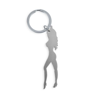 DIABLO PICANTE LLAVERO CON SILUETA DE MUJER COLOR PLATA CON ABRIDOR DE CERVEZA