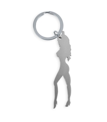 DIABLO PICANTE LLAVERO CON SILUETA DE MUJER COLOR PLATA CON ABRIDOR DE CERVEZA