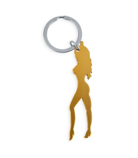 DIABLO PICANTE LLAVERO CON SILUETA DE MUJER COLOR DORADO CON ABRIDOR DE CERVEZA