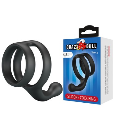 CRAZY BULL YANCY DOUBLE COCK AND BALL RING BLACK
