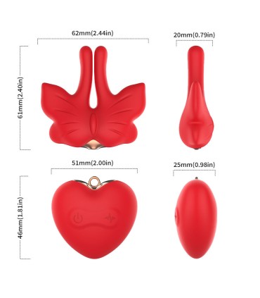 ARMONY MAGNETIC NIPPLE CLAMPS WITH VIBRATION BUTTERFLY SHAPE RED