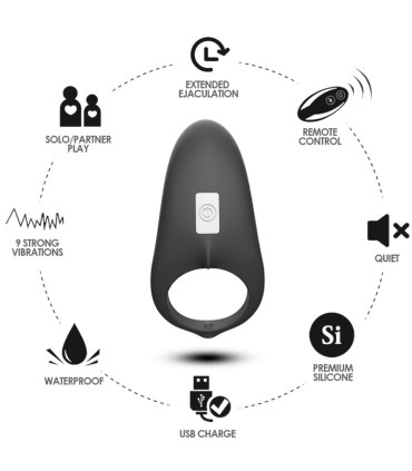 ARMONY SHARK VIBRATOR RING FOR COUPLES REMOTE CONTROL BLACK